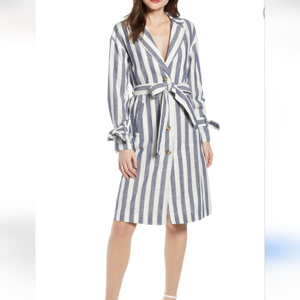 Anthropology JOA Striped Blue and White Belted Dress Size XS